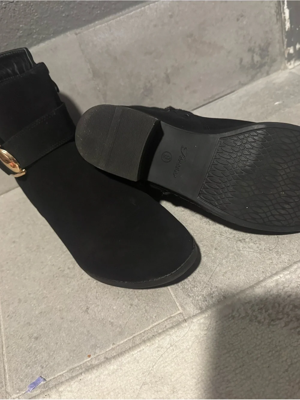 Black Ankle Boots with Gold Buckle - Women
